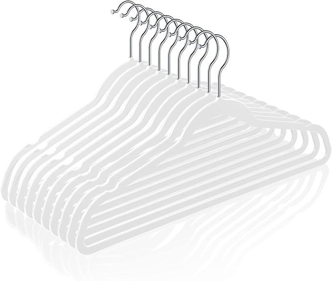 TIMMY 50 Plastic Hangers 17.7 Inch Non-Slip, Space Saving Closet Organizers, Heavy Duty Slim Hangers for Pants, Shirts, Coats (White, Ultra Thin & Durable)