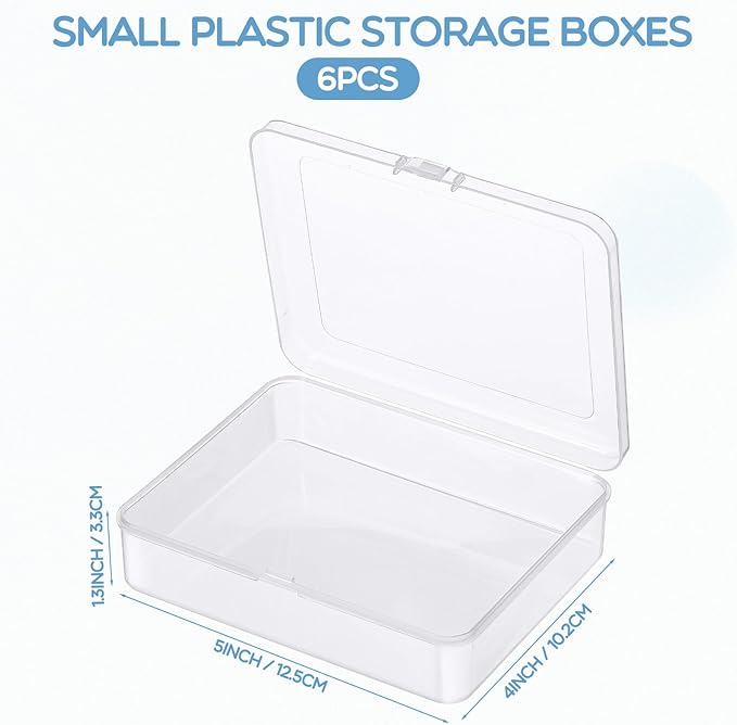 Jetec 6 Pieces Mini Plastic Clear Beads Storage Containers Box for Collecting Small Items, Beads, Jewelry, Business Cards, Game Pieces, Crafts (5 x 4 x 1.3 Inch)