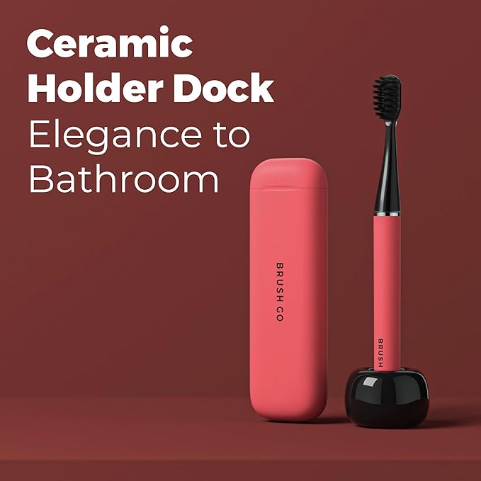 MIPOW Slim Pro i4 Electric Toothbrush Rechargeable Smart Ultra Sonic 3 Modes Magnetic Travel Case &Ceramic Dock, 60Day Long Battery Soft Bristles 2Heads IPX7 Waterproof,Color-(Pink)