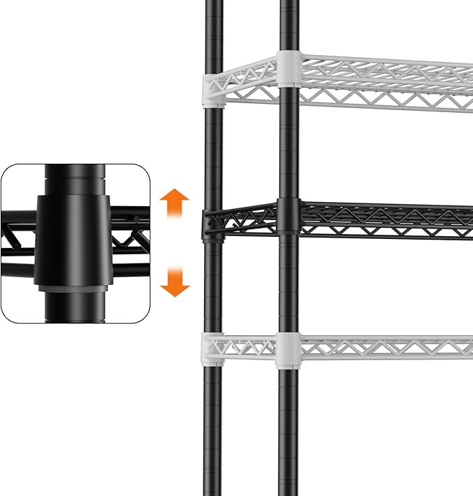 SINGAYE 4 Shelf Storage Wire Shelves Closet Bathroom Organizers Metal Pantry Kitchen Garage Shelving Unit Laundry Room Organization Home Narrow Rack Net Basket with Wheels Black