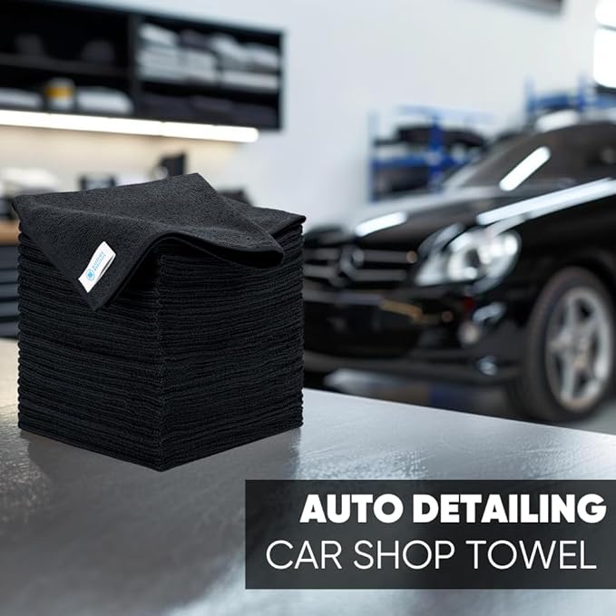 Bulk 16" x 16" All Purpose Microfiber Towels Wholesale - Case Quantity (200 Count) | Large | No Fraying | High Density Microfiber | Zero Chemical Cleaner | Long-Lasting (Black)
