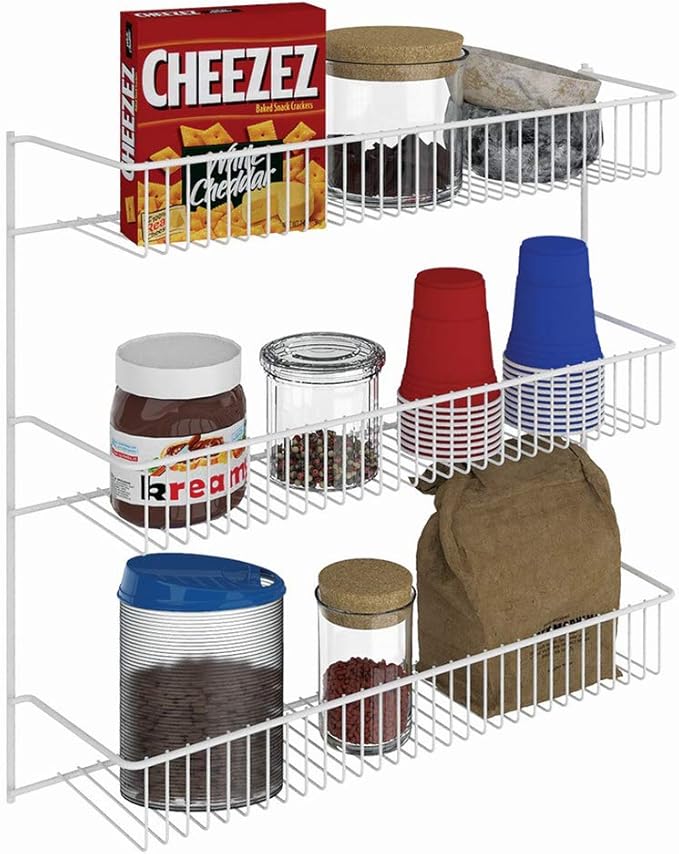 ClosetMaid 3-Tier Hanging Wall Mounted Metal Rack for Spices, Shelf Storage, Pantry Organization, Laundry, Kitchen, Bathroom, White, 8022 (Pack of 2)