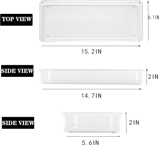 ihomecooker 3 Pack Large Clear Plastic Drawer Organizer Tray Cutlery Utensil Makeups Drawer Organizers 15" X 6"