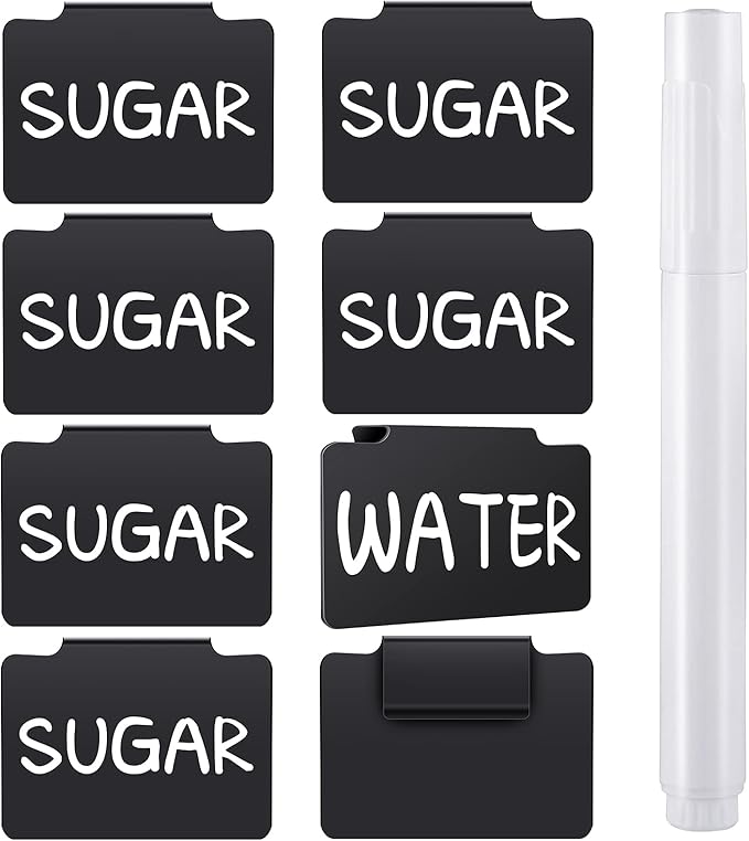 9 Pcs Plastic Basket Bin Label Clip on Removable Basket Label Clip with White Chalk Markers for Kitchen Pantry Storage Fabric Box Hanging Bin