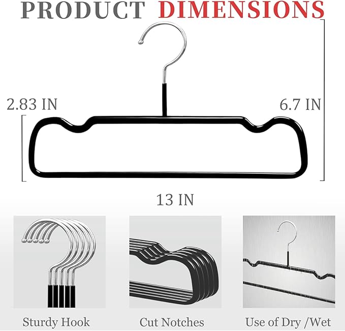 Non-Slip Rubber Pants Hangers,20 Pack Slim Thin Space-Saving Trouser Hanger,Rust-Free Closet Clothes Organizer for Slacks Scarf Ties,13inch