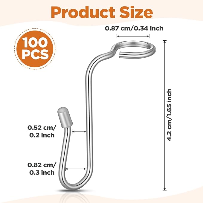 100 Pieces Hanger Connector Hooks Metal Hanger Extender Hooks Stable Clothes Connector for Different Clothes Hangers, 8.7 mm/0.34 Inch Hole Diameter, Silver