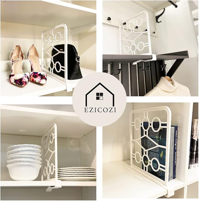 EZICOZI Premium Set of 6 Shelf Dividers - Closet Organizer for Clutter-Free Spaces with Easy-Clip Attachment - Ideal for Kitchen, Bathroom, Office, and Laundry Room Shelves