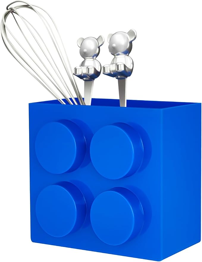 Magnetic Basket Organizer for Fridge - Lego-Style ABS Plastic Storage Box,No Drill Design for Kitchen Counter, Microwave & Whiteboard, Holds Up to 3.5 lbs (Blue)