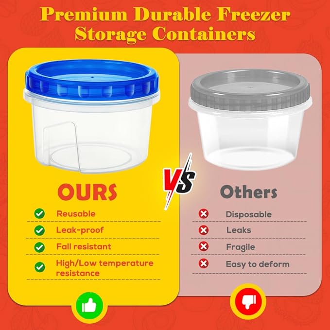12 Pack 17oz Reusable Freezer Storage Containers with Twist Top Lids Airtight, Leakproof Plastic Food Storage Containers for Meal Prep Leftover Fruit Salad, Small Soup Container Microwave Freezer Safe