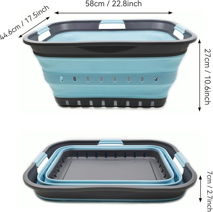 SAMMART 42L (11 gallon) Collapsible Plastic Laundry Basket - Foldable Pop Up Storage Container/Organizer - Portable Basket - Space Saving Hamper/Basket (2, Grey/Sea Angel)