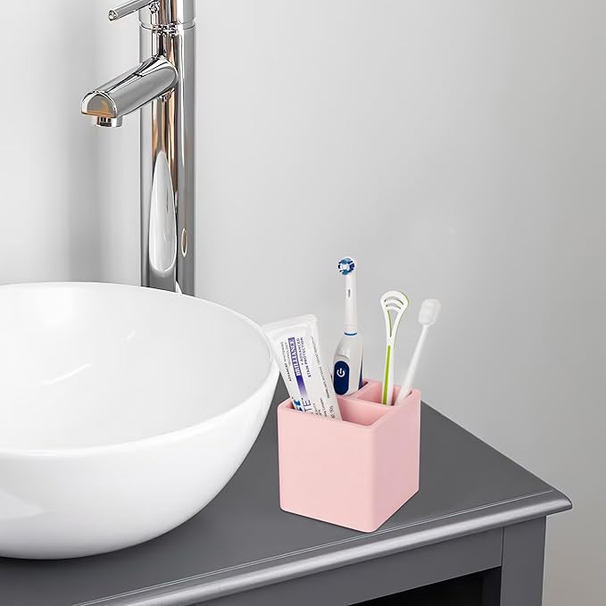 Diatomite Toothbrush Holders for Bathrooms, Electric Toothbrush and Toothpaste Holder 3 Slots Tooth Brush Organizer for Bathroom Countertop, Shower, Vanity - Blush Pink