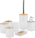 Bathroom Accessory Set,7 Pcs White Bathroom Set Include Soap Dispenser, Qtip Holder Dispenser, Soap Dish,Toilet Brush,Toothbrush Holder & Mouthwash Cup.Boho Bathroom Set