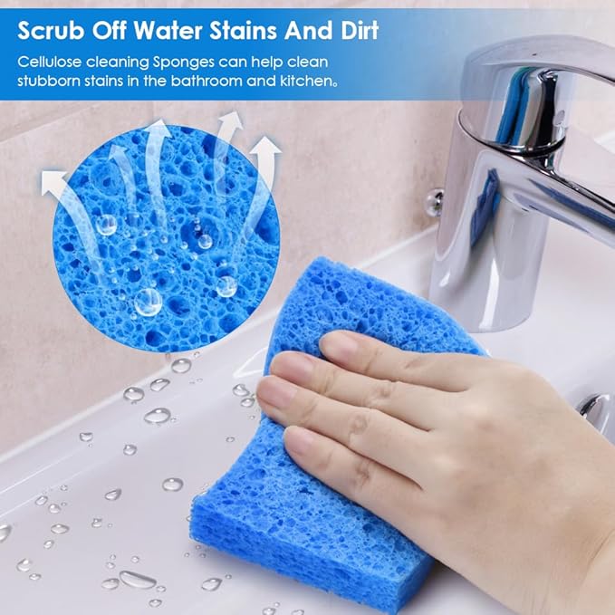 8 PCS Dish Sponges Kitchen, Premium Blue Dish Washing Kitchen Sponge, Compressed Cleaning Sponges for Cleaning Kitchen and Bathroom, Non Scratch Scrub Sponge, Cleans Quickly and Well