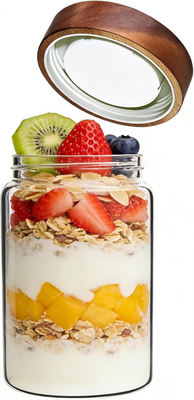 Patoper Glass Coffee Jars Spice Jar Round Storage Canister with Wooden Lid Clear Glass Food Jar for Pantry Sugar Tea Coffee Bean Spice Nuts Cookies Bath Salts (900ml/30oz-1 pack)