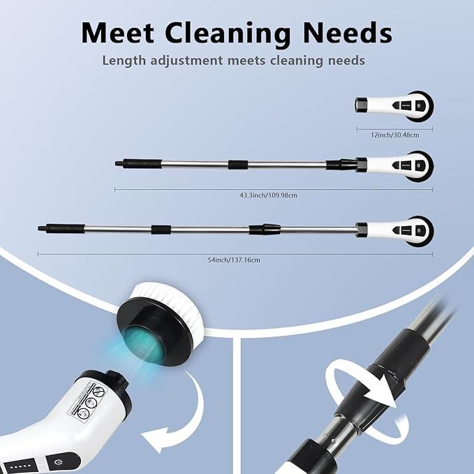 NEWONE Electric Spin Scrubber, Cordless Cleaning Brush with 7 Replaceable Brush Heads, 2 Adjustable Speeds, White