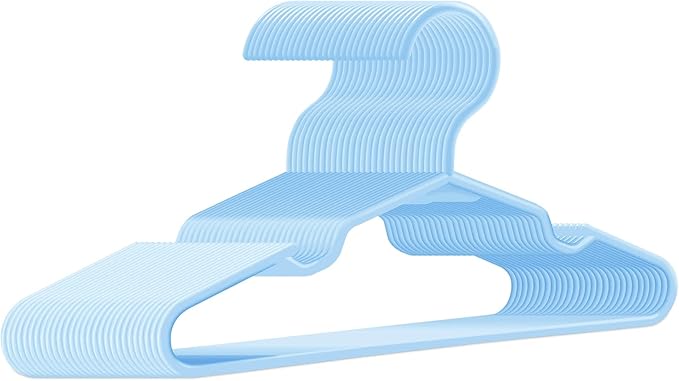 Baby Hangers for Closet 60 Pack Blue Plastic Kids Children's Clothes Hangers Non-Slip (Blue, 60)