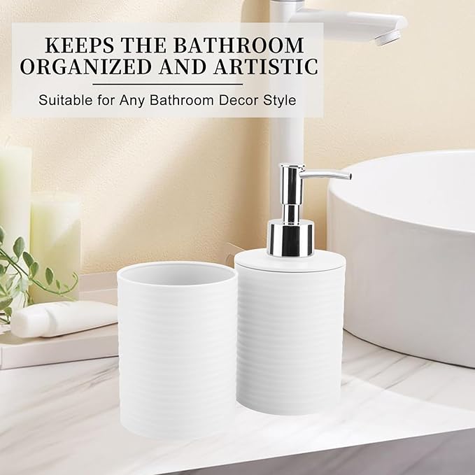 2 Piece Bathroom Accessory Set, Bathroom Accessories Set Include Soap Dispenser and Toothbrush Holder for Modern Bathroom Decor