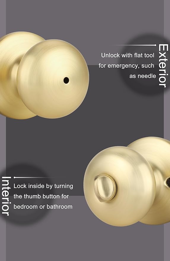 Goldenwarm Gold Interior Door Knobs, Bedroom Door Knob, Door Knobs Interior Bulk, Brushed Gold Privacy Door Knob for Bedroom or Bathroom(8 Pack)