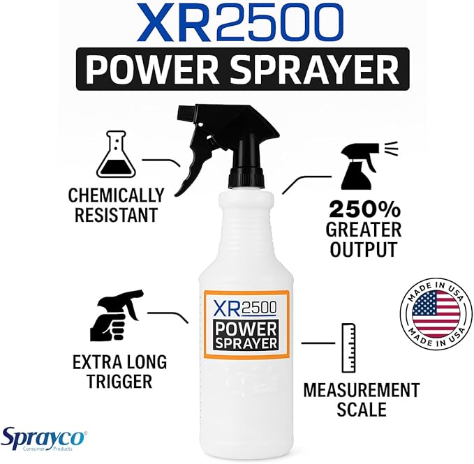 SprayCo 32oz Chemical Resistant Spray Bottle – Adjustable Nozzle, Built-in Dilution Scale, Heavy Duty Plastic, All-Purpose Cleaning, Gardening, Car Detailing, Plant Mister