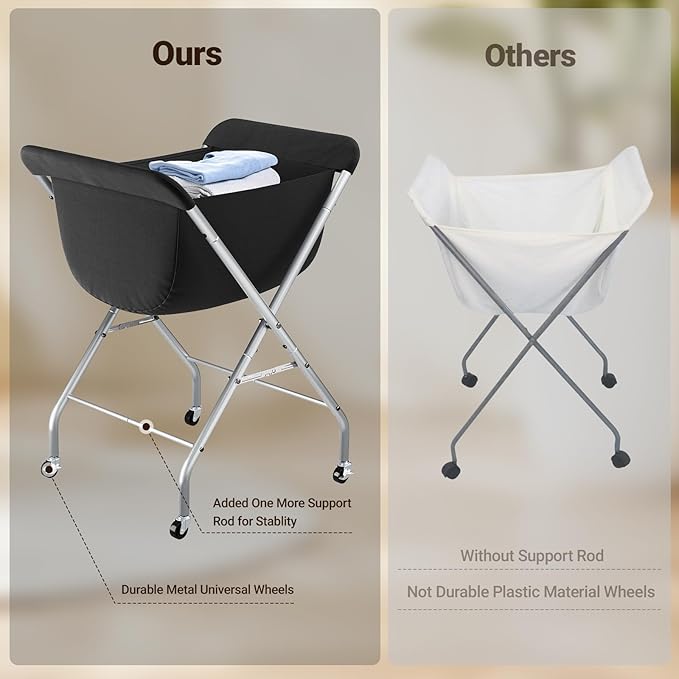 ELYKEN Laundry Cart with Wheels, 33”H Easy Rolling Laundry Hamper with Removable Liner Bag, Sturdy Metal Frame Clothes Basket with 4 Casters and 2 Brakes