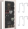 Aisoso Over the Door Shoe Organizer with 35 Large Breathable Mesh Pockets and 4 Metal Hooks Space Saving Hanging Storage Holder for Men's and Women's Shoes, Accessories, Black