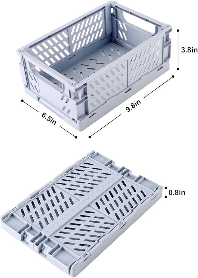 4-Pack Plastic Baskets for Shelf Storage Organizing, Durable and Reliable Folding Storage Crate, Ideal for Home Kitchen Classroom and Office Organization, Bathroom Storage (9.8 x 6.5 x 3.8 inches)