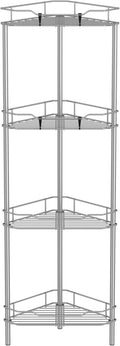 4 Tier Floor Standing Corner Shower Caddy Organizer Shelf with Hooks, Bathroom Shelves Stand Rack, Gray