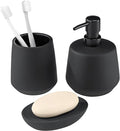 Navaris Ceramic Bathroom Sink Accessories Set - Complete 3pc Matte Black Accessory Set - Soap Dispenser, Toothbrush Holder and Tray - Sets for Bathrooms, Vanity, and Kitchen Sinks