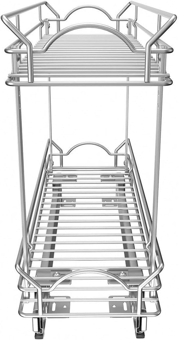 OCG Slide Out Cabinet Organizer for Narrow Cabinet (9" W X 21" D), 2 Tier Pull Out Shelves Slim Sliding Cabinet Organizer and Storage, Chrome