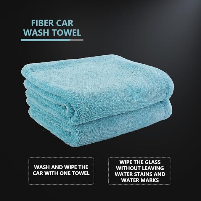 SPTA The Liquid8r - Absorbent 70/30 Blend Microfiber Drying Towel for Cars, Trucks, SUVs, Safe for Detailing + Scratch Free, Twist Loop, 1100gsm, 26.8in x 36.2in, Aqua Blue-MT037