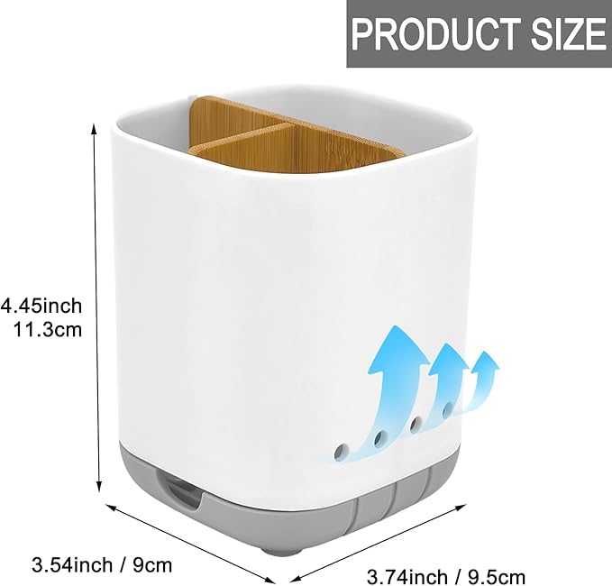 Toothbrush Holder with Bamboo Divider,Detachable for Easy Cleaning Bathroom Countertop Organizer,Plastic 3 Slots Electric Toothbrush and Toothpaste Holders Storage Caddy for Bathroom Vanity,Sink(Grey)