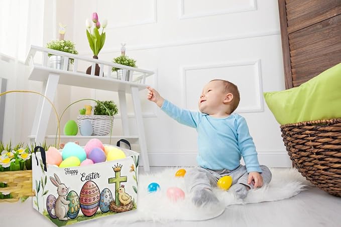 Rectangular Easter Baskets, Eggs Basket for Kids.Bunny Basket with Handles.Boys and Girls,Bunny Eggs Decor,Books,（ Easter