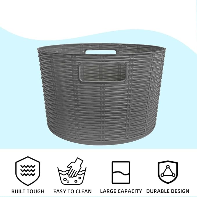 12-Pack Plastic Storage Baskets, Stackable & Nestable Organizer Bins for Toys, Clothes, Home (Gray - Circular)