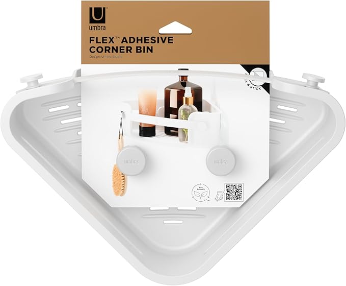 Umbra Flex Adhesive Shower Corner Shelf for Bathroom, White