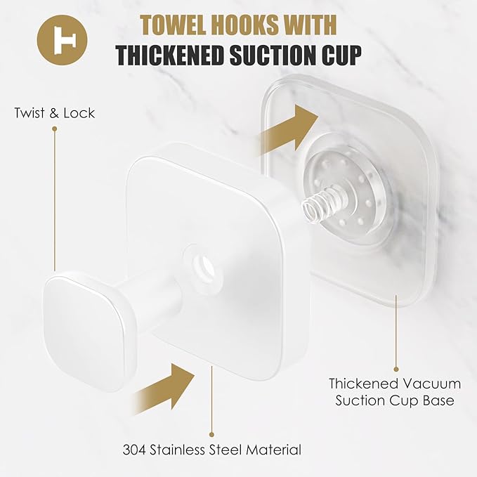 BKV Suction Cup Hooks for Shower,Heavy Duty Shower Hooks for Bathroom Wall,Glass Windows,Smooth Doors to Hang Towels,Robes,Coat,Reusable Suction Cup Wreath Hanger for Christmas Wreaths-White(4 Pack)