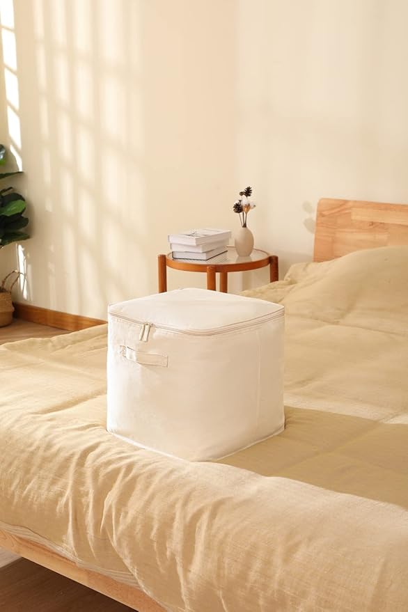 Decorative Basket Rectangular Fabric Storage Bin Organizer Basket with Handles for Clothes Storage (14.1 x 14.1 x 12.5, Beige)