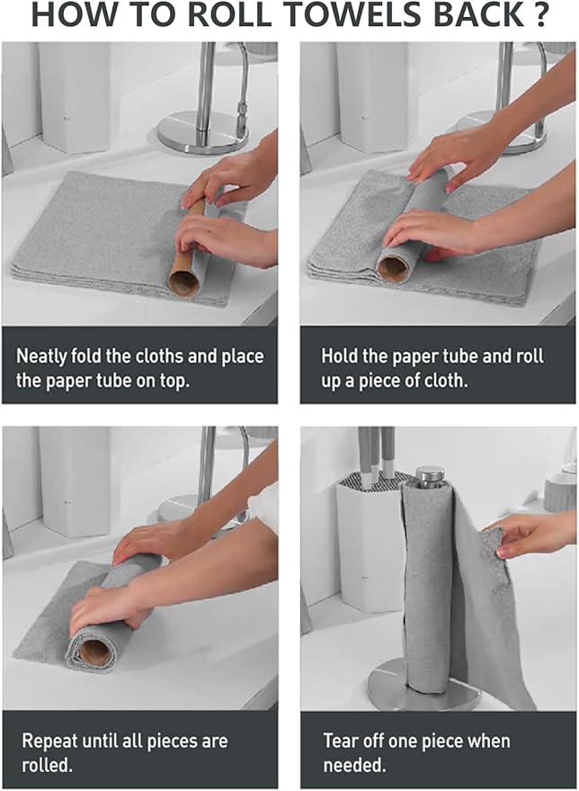 Fantasticlean Microfiber Cleaning Cloth Roll -60 Pack, Tear Away Microfiber Towels, 12" x 12", Reusable, Washable, Lint Free, Ultra Absorbent Dishcloth for All-Around Cleaning (Pink & Grey)