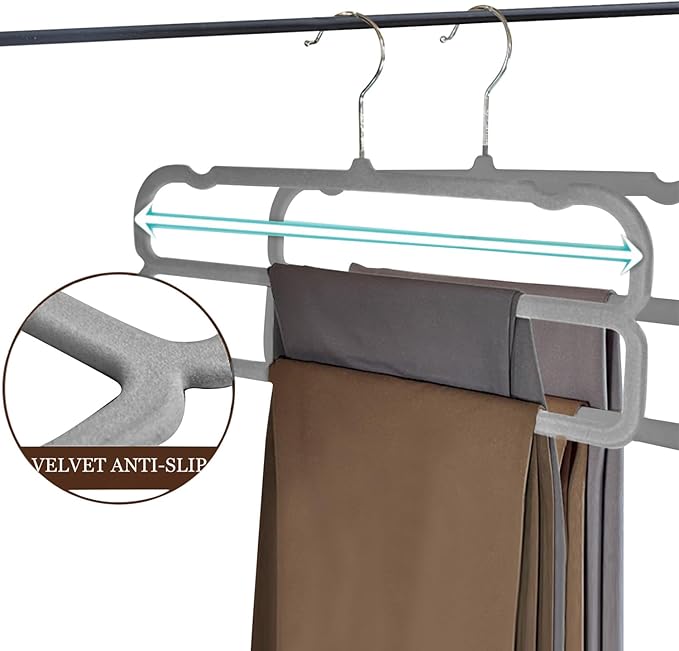 Velvet Pants Hangers,2 Tier Jeans Hanger,Premium Non Slip,Thin Space Saving Slim Trousers Hanger,13.77inch
