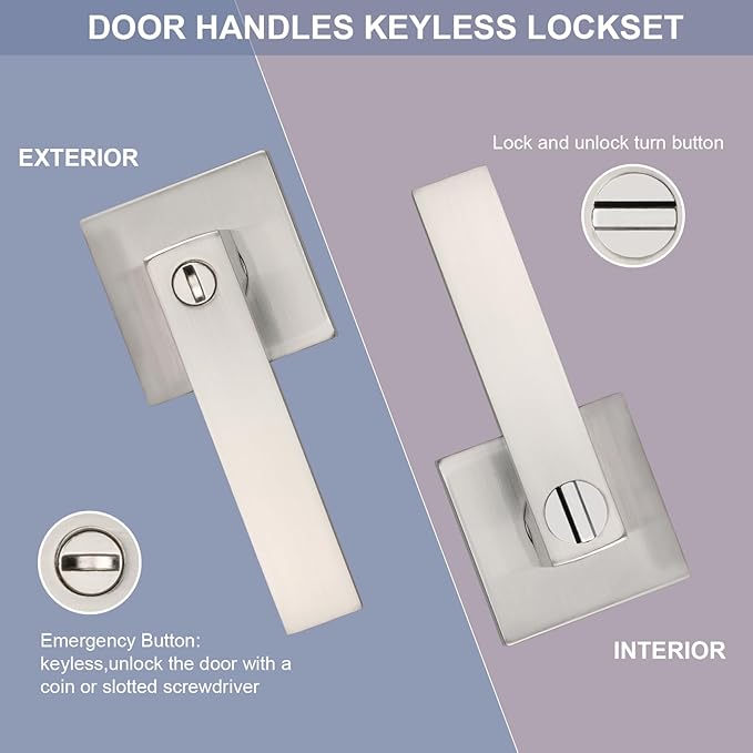 Door Lever, Heavy Duty Interior Door Handles for Bathroom & Bedroom Privacy Door Lock Handle Keyless Door Knobs in Satin Nickel for Right & Left Sided Doors, 2 Pack