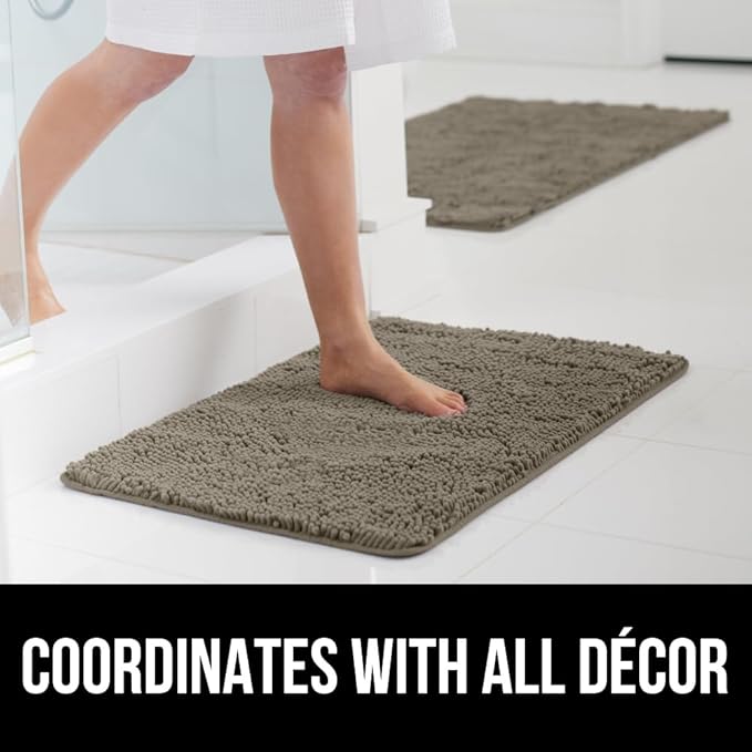 GORILLA GRIP Bath Rug Mat, Thick Soft Absorbent Chenille, Quick Dry Microfiber Mats, Rubber Backing Washable Shower Floor Rugs, US Designed Bathroom Bathmat Home Decor Accessories, 24x17, Latte