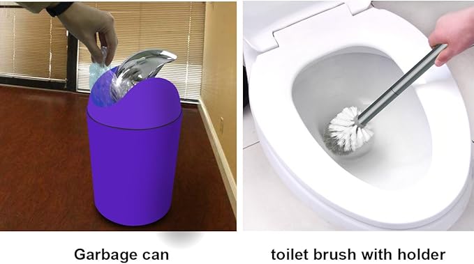 Bathroom Accessories Set, 6-Piece Plastic Gift Set, Toothbrush Holder, Toothbrush Cup, Soap Dispenser, Soap Dish, Toilet Brush Holder, Trash Can (Purple)