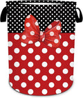 Black Red Polka Dot Laundry Basket, Cute Bow Tie Laundry Hamper Foldable Waterproof Funny Tote Bag Dirty Clothes Storage Bucket Toy Organizer for Bathroom/Laundry/Bedroom 15.7"x19.6"