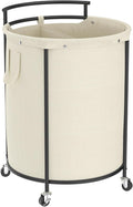 Chrislley 200L Laundry Basket with Wheels,2 section Rolling Laundry Hamper with Removable Bag,Round Laundry Cart with Steel Frame and Handle,Large Dirty Clothes Hamper for Laundry Room,Bedroom(Beige)