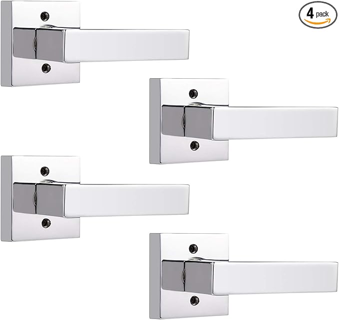 Probrico Heavy Duty Dummy Levers Exposed Screws Square Door Handles(Single Side) for Interior Use with Polished Chrome Finish for Both Right/Left Handing, 4 Pack