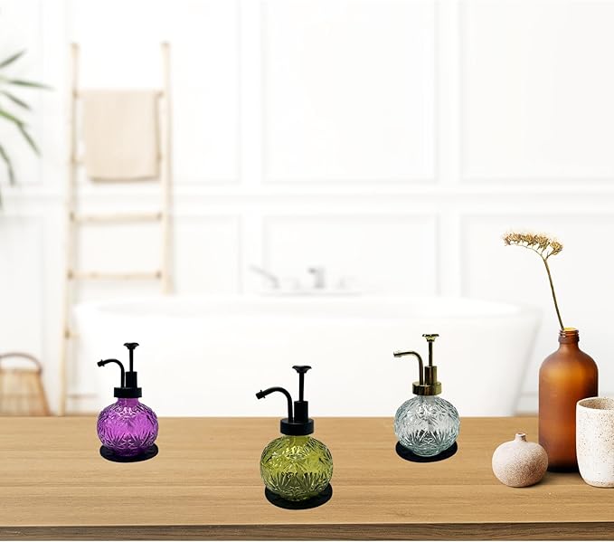 Vintage Soap Dispenser for Bathroom,Glass Kitchen Soap Dispenser with Pump,Farmhouse Antique,Cute Small Rustic Decor(Green)