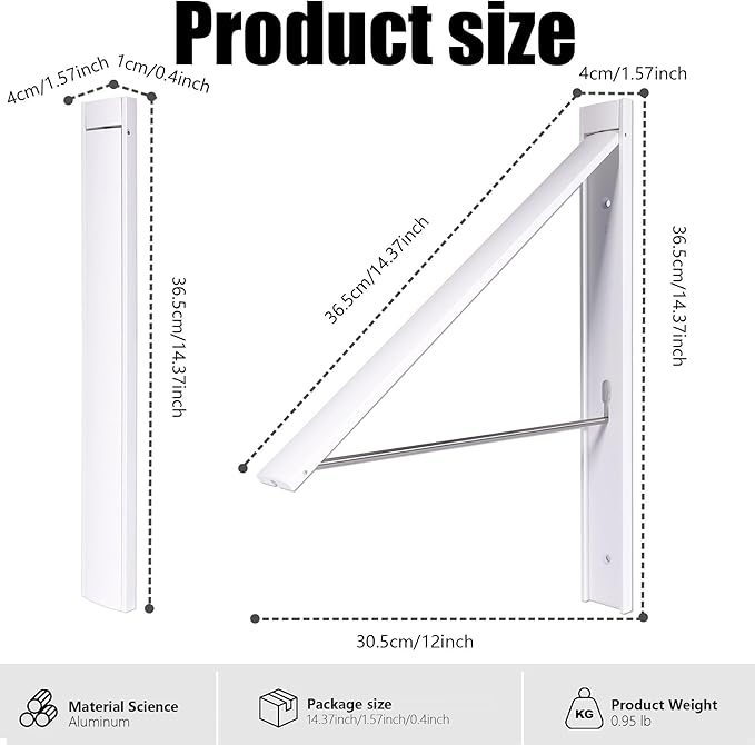 Ithywat Retractable Clothes Drying Rack，Space Saver Wall Mounted Folding Hanger for Laundry Room, Closet Storage Organization, Easy Installation Aluminum Dryer White