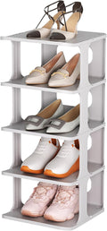 HAIXIN Shoe Rack for Closet - Stackable Shoe Organizer for Closet, Space-Saving Narrow Shoe Rack for Front Door Entrance, Grey