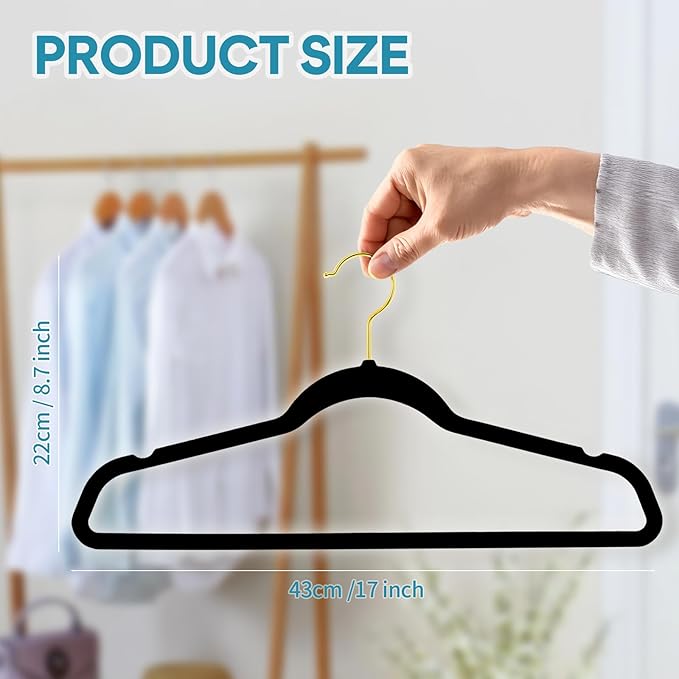 UNEED Black Velvet Hangers with Golden Hooks, 36 Pack - Ultra Thin Space Saving, Non-Slip Clothes Hangers for All Clothing, Dorm & Closet Organization (Heavy Duty, Anti-Scratch)
