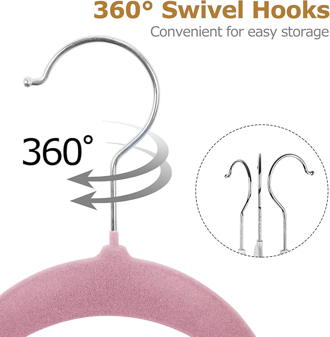 SUPER DEAL Velvet Hangers 100 Pack, Premium Clothes Hanger Slim Non-Slip Notched for Suit Coat Pants Dress, 360 Degree Swivel Space Saving Heavy Duty for Closet, Pink