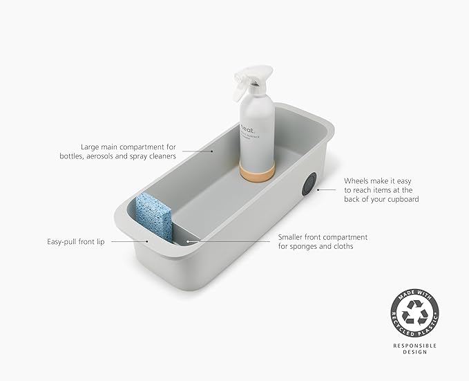 Joseph Joseph CupboardStore Easy-Access Wheeled Storage Caddy – Under-Sink Kitchen Organizer, Made from Recycled Plastic